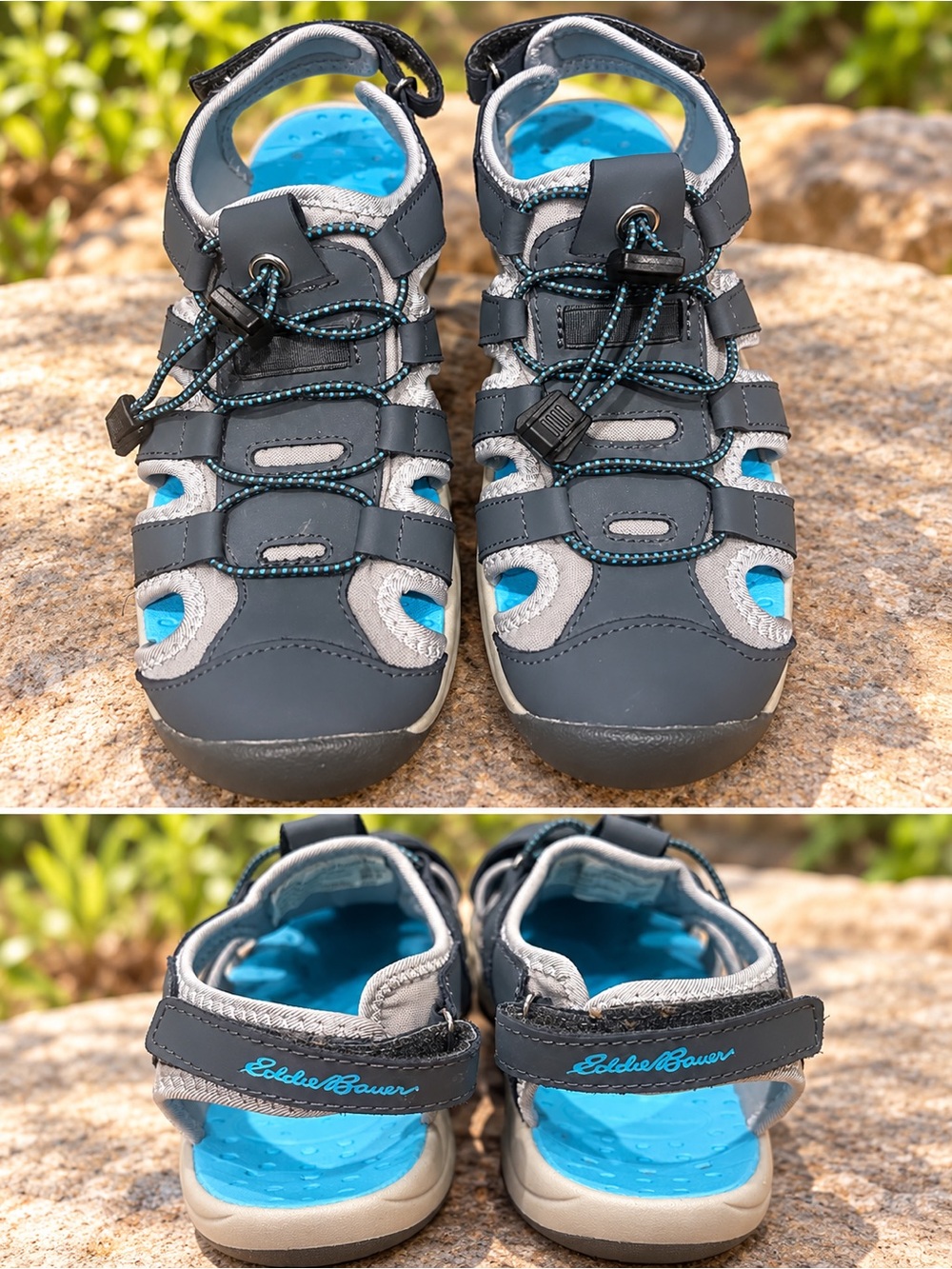 Eddie Bauer Gray Blue Sport Sandals Closed Toe Hiking Water Shoes Size 8